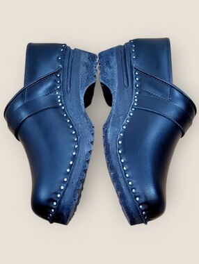 TROENTORP Sweden Studded Black Leather 5 Star Pro Closed Back Clogs Shoes US 8